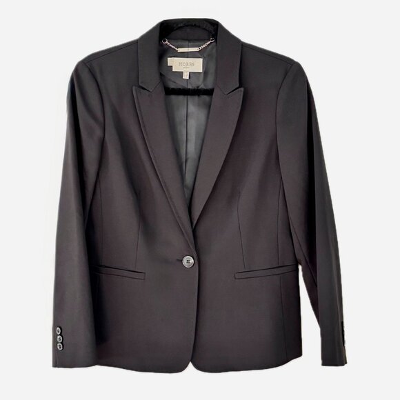 Hobbs London Women's Blazer Classic Charcoal Jack Pockets Lined US Size 8 EUC - Picture 1 of 12